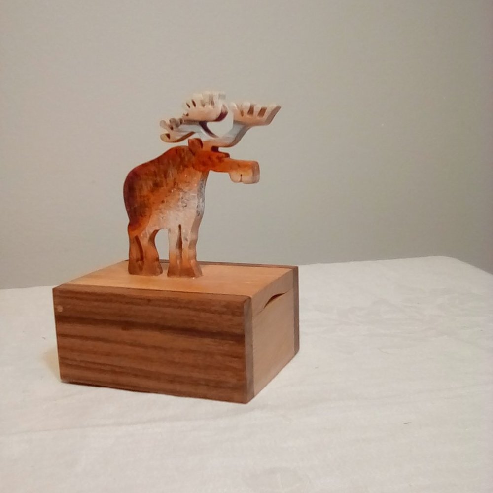 Handpainted Artist Moose Wood Box